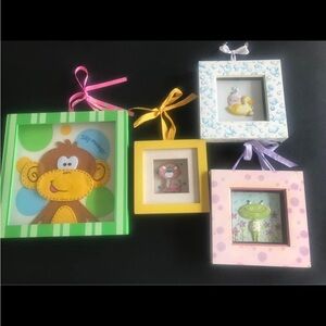 Set of 4 Baby Nursery Picture Frames - Green, Yellow, Blue, Pink